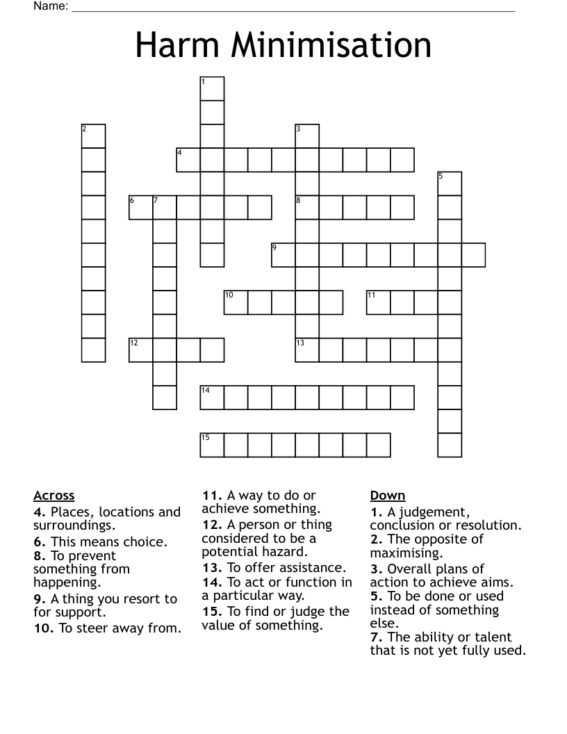 Harm Minimisation Crossword