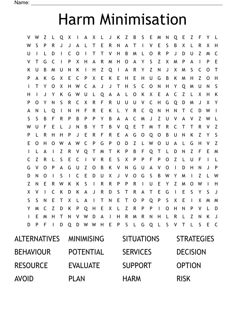 Harm Minimisation Word Search