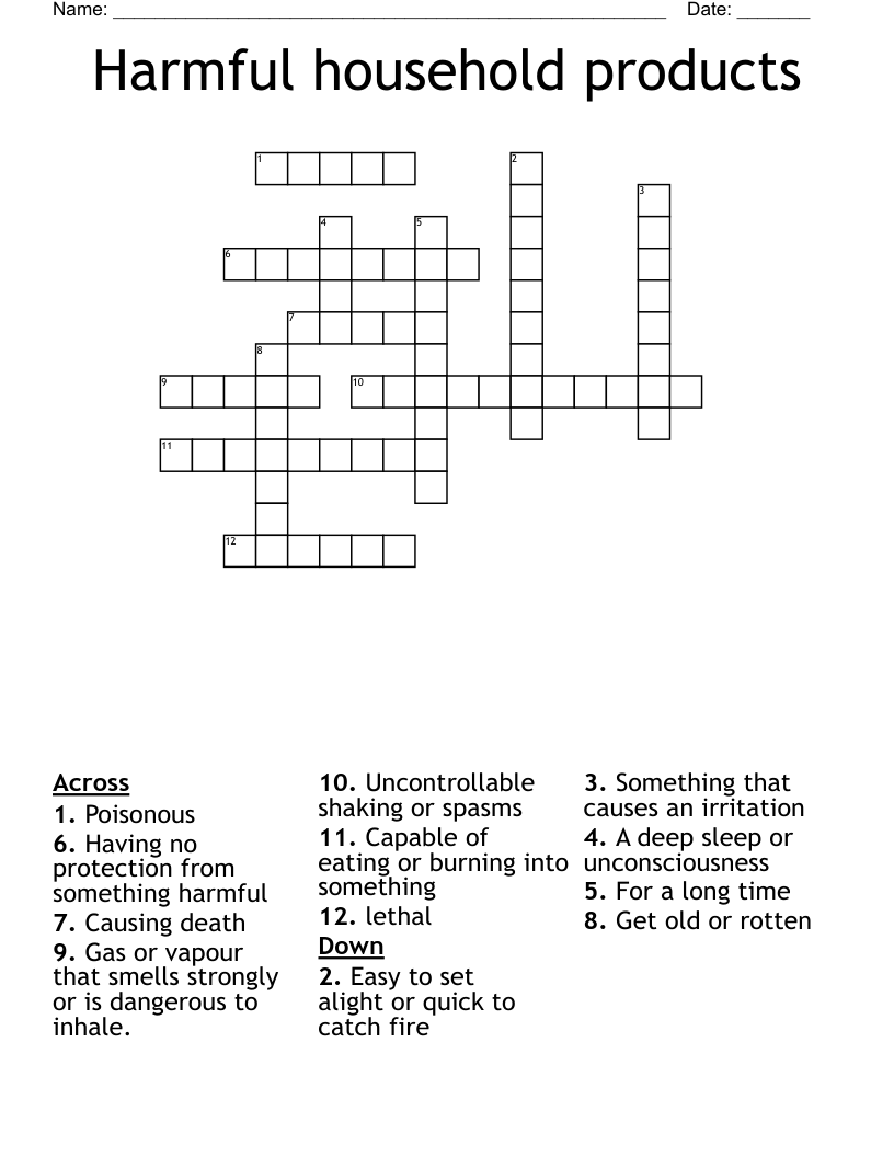 Harmful household products Crossword