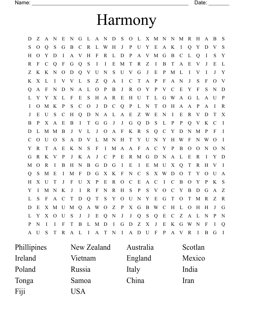 Harmony Word Search