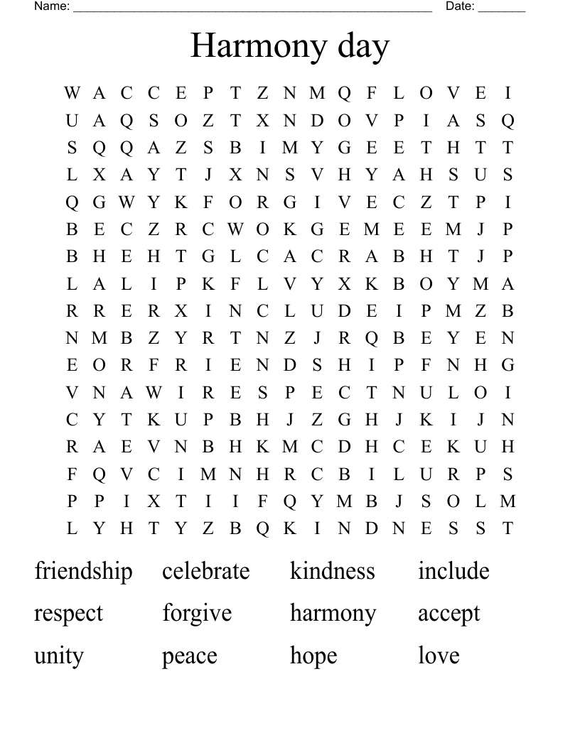 Harmony day Word Search