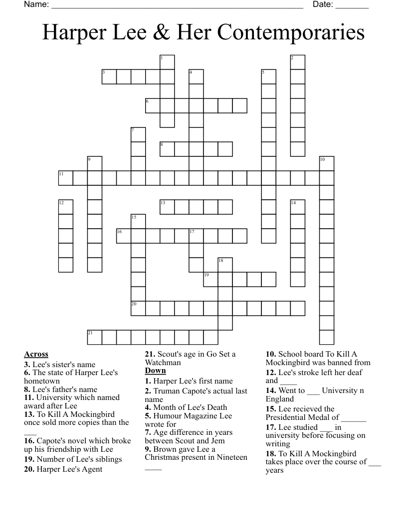 Harper Lee & Her Contemporaries Crossword