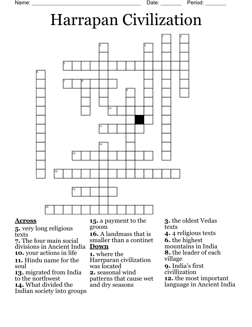 Harrapan Civilization Crossword