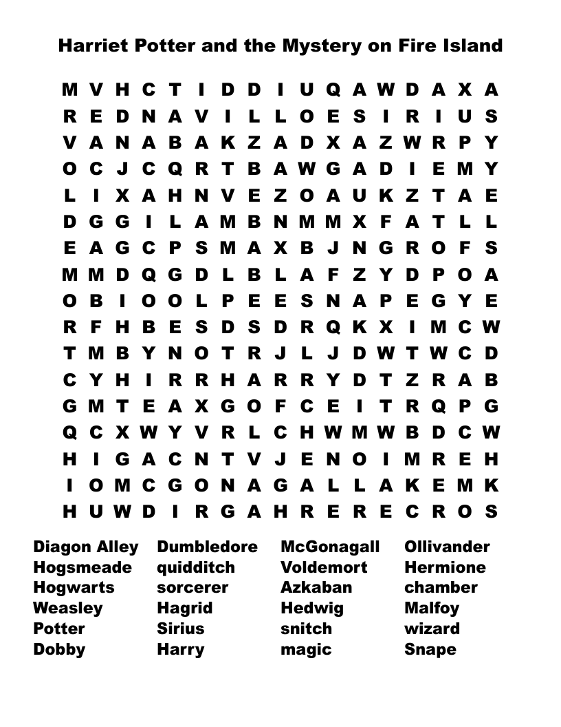 Harriet Potter and the Mystery on Fire Island Word Search