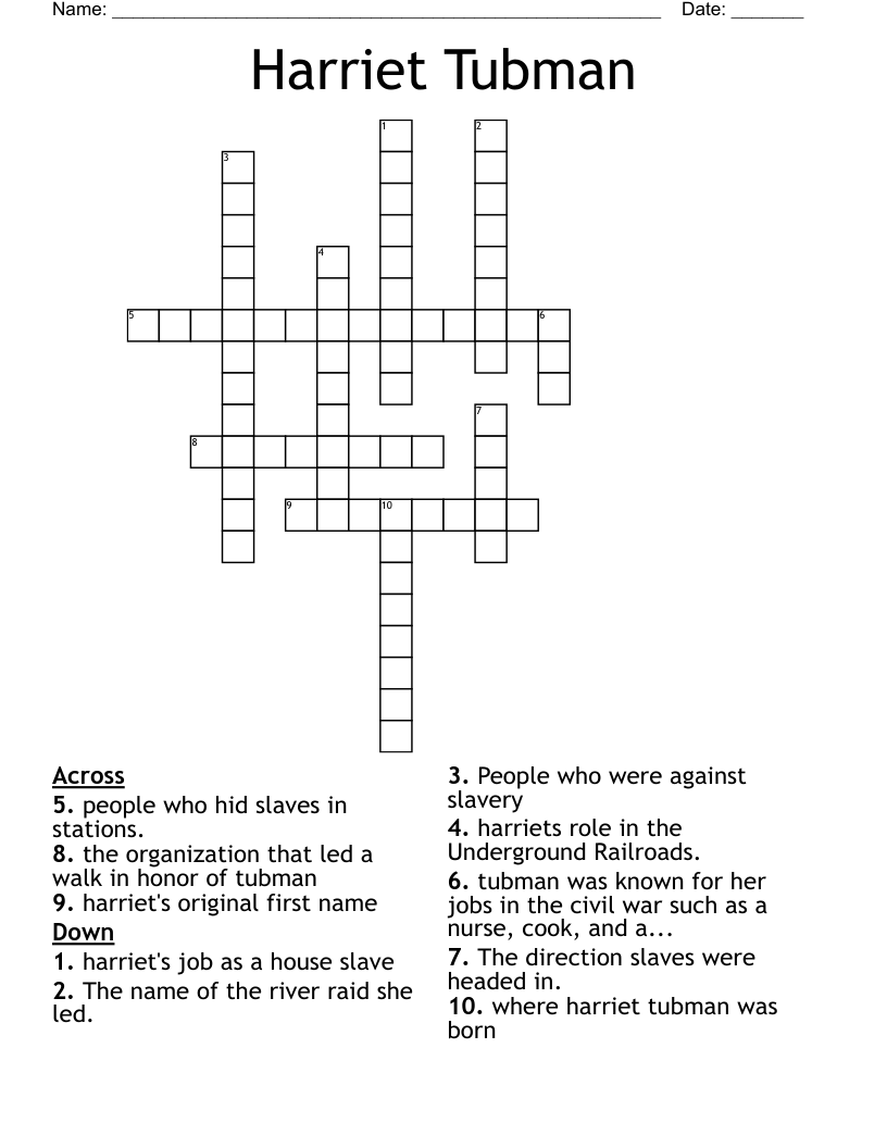 Harriet Tubman Crossword