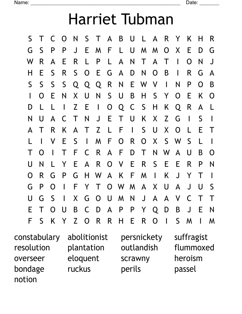 Harriet Tubman Word Search