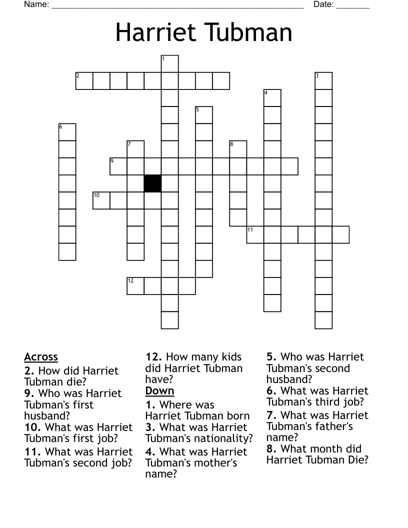 Harriet Tubman Crossword