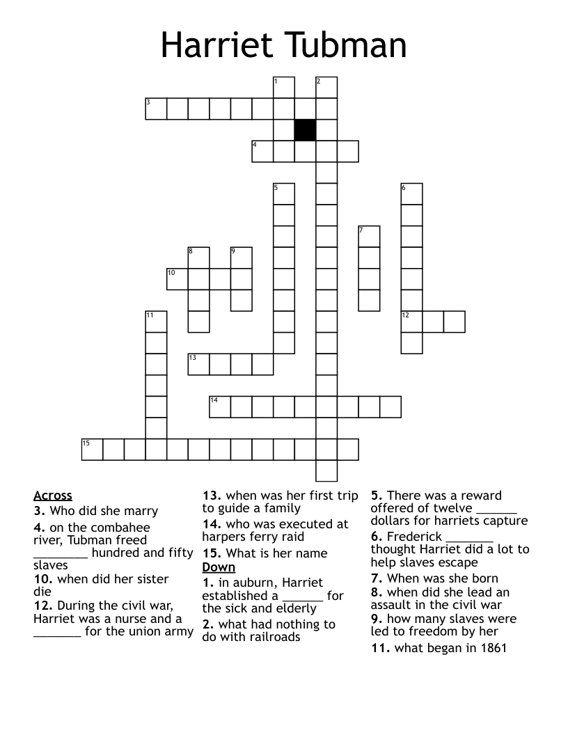 Harriet Tubman Crossword
