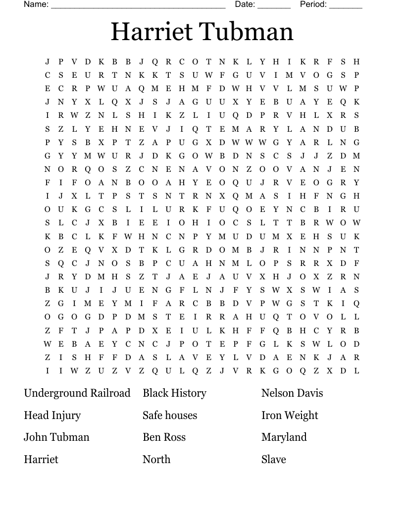 Harriet Tubman Word Search