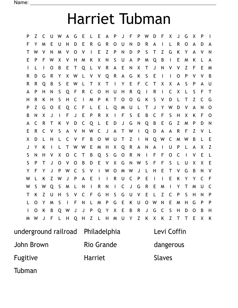 Harriet Tubman Word Search