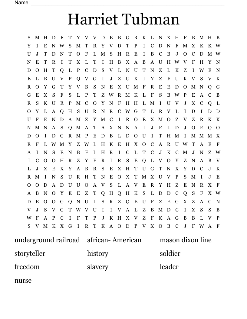 Harriet Tubman Word Search