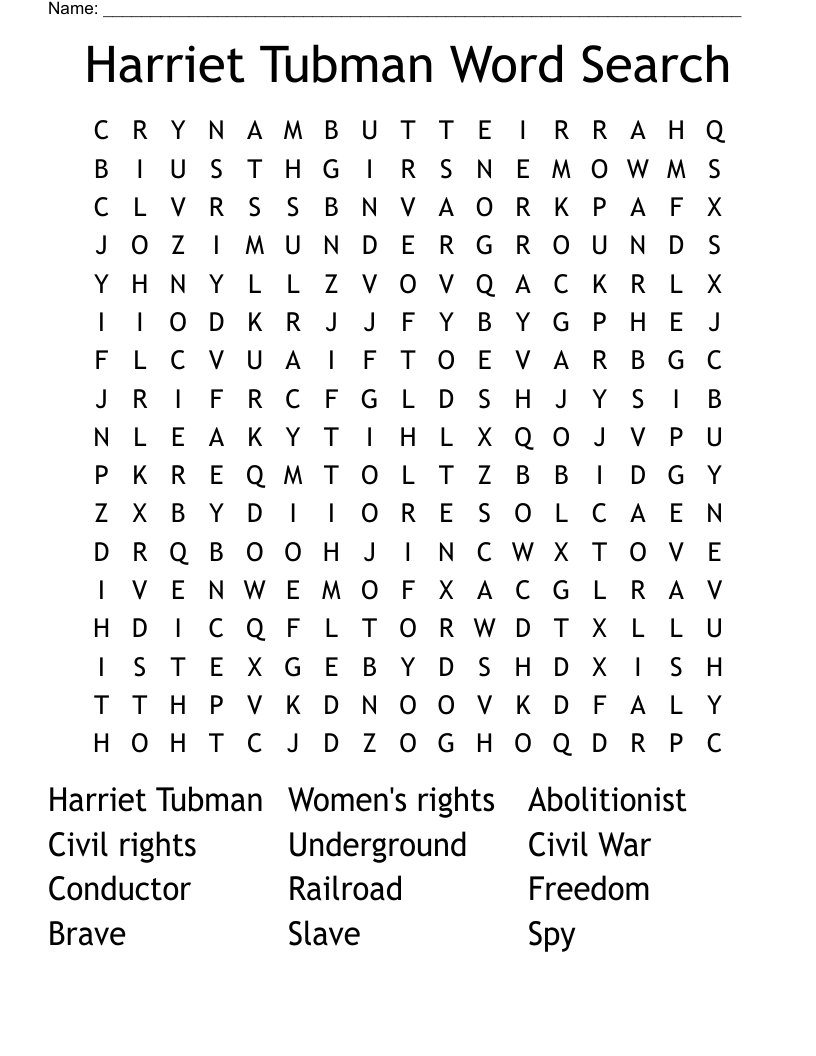 Harriet Tubman Word Search