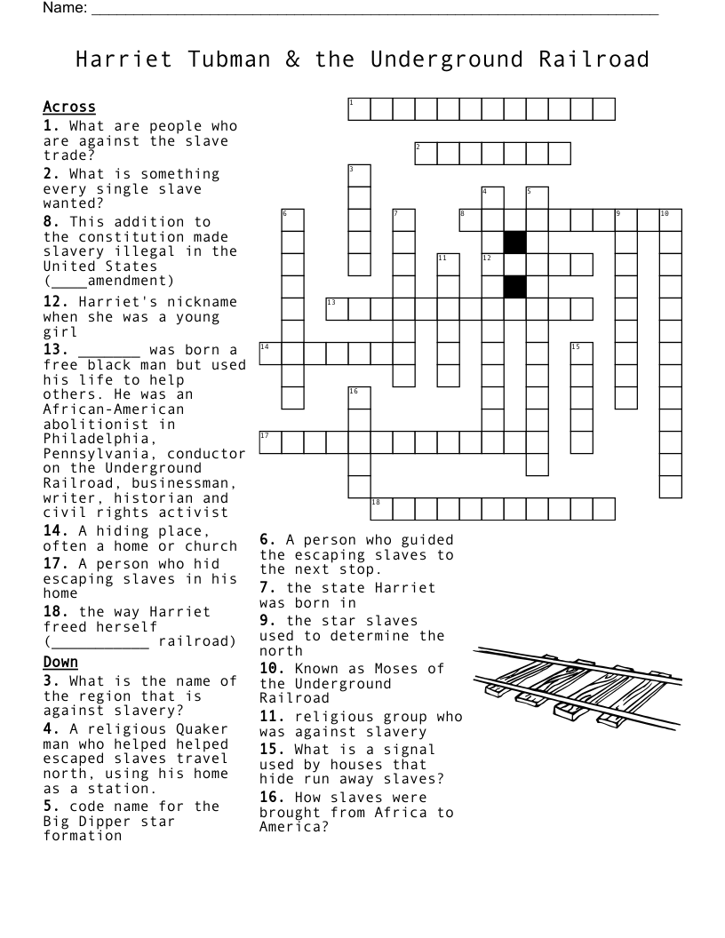Harriet Tubman & the Underground Railroad Crossword