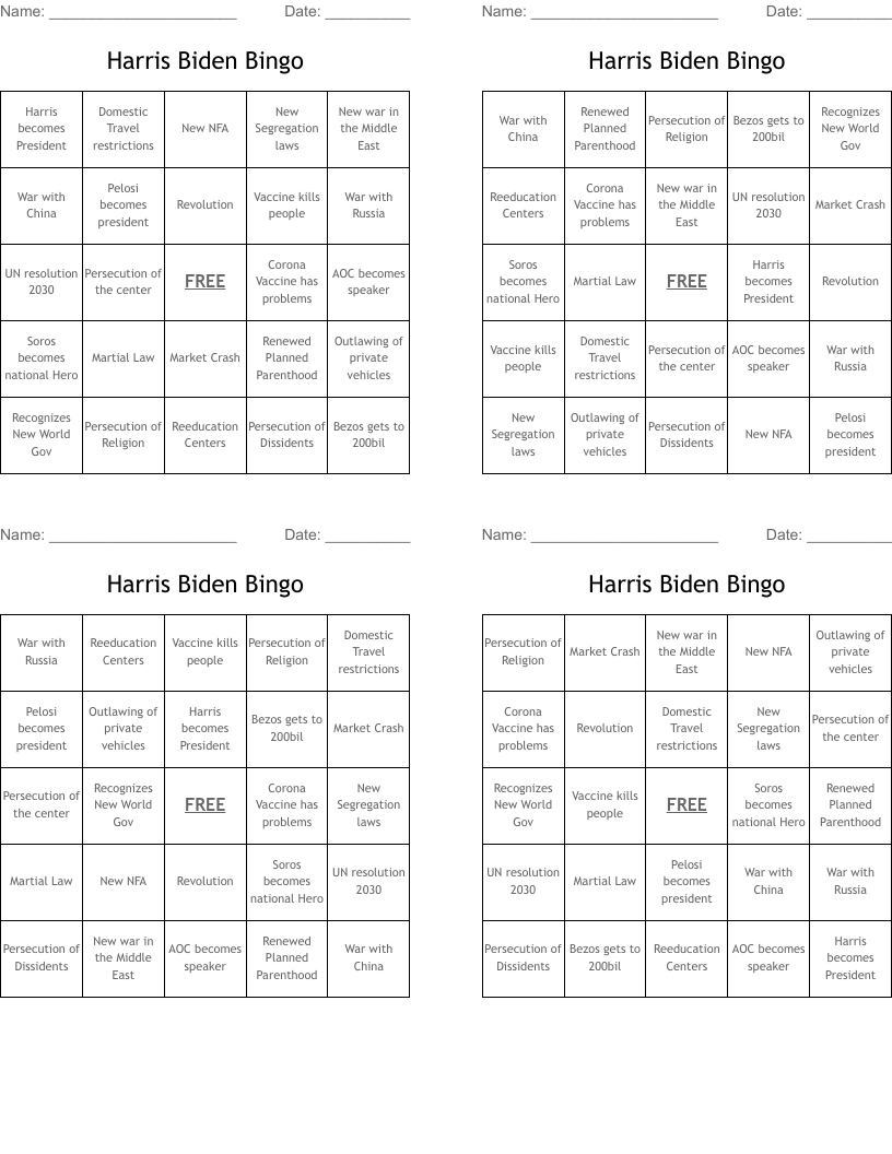 Harris Biden Bingo