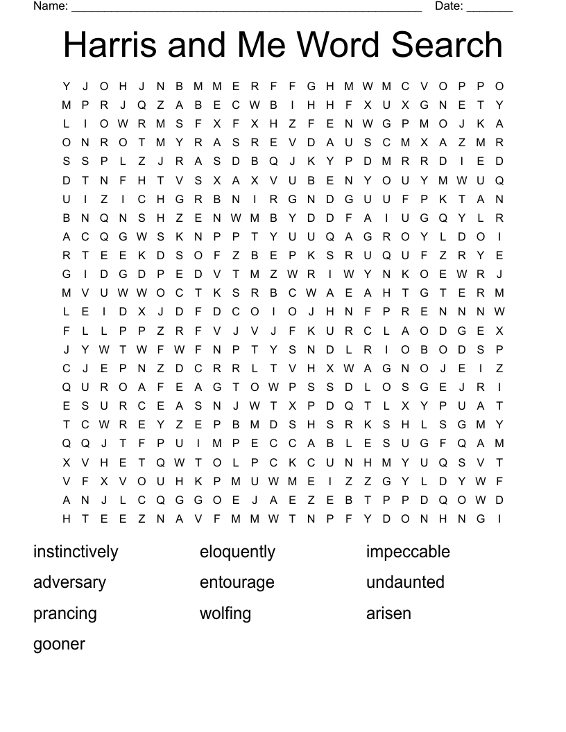 Harris and Me Word Search