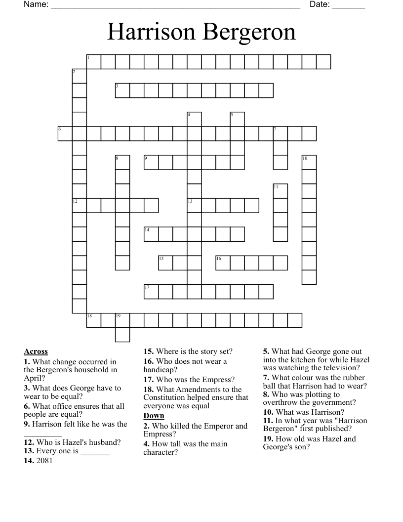 Harrison Bergeron Crossword