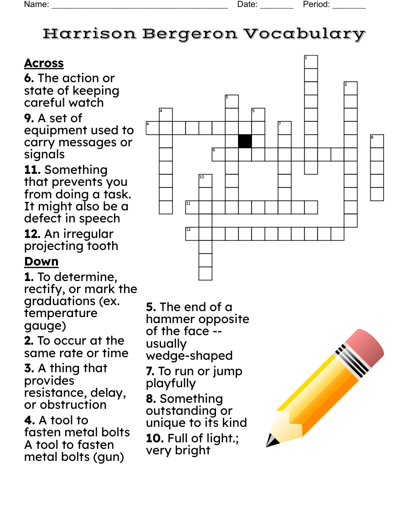 Harrison Bergeron Vocabulary Crossword