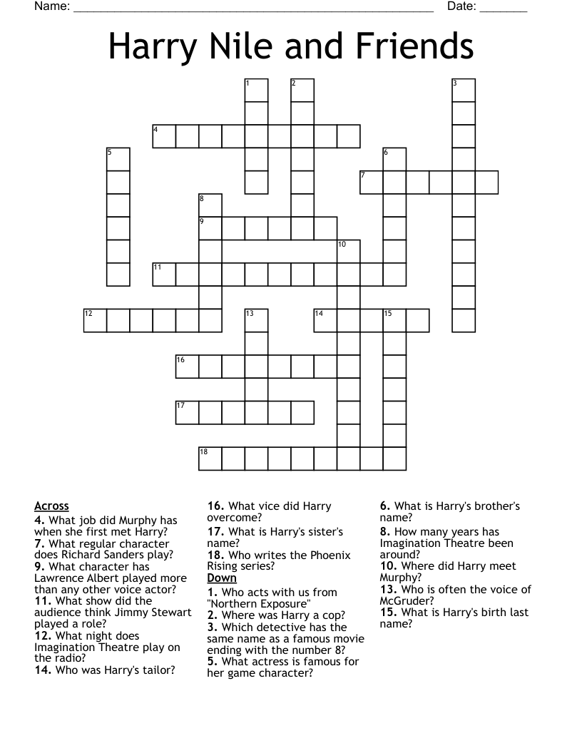 Harry Nile and Friends Crossword
