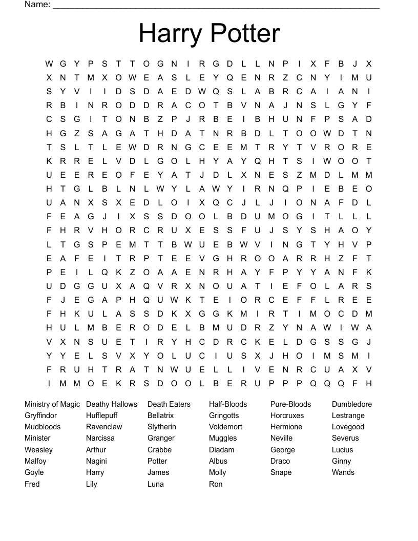 Harry Potter Word Search