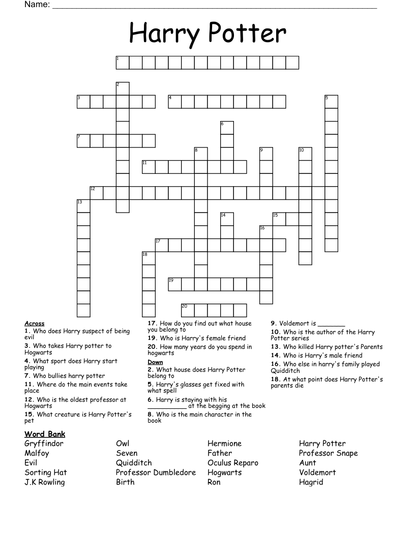 Harry Potter Crossword