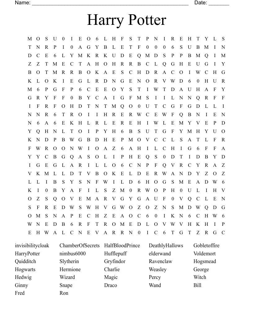 Harry Potter Word Search