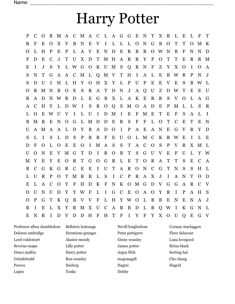 Harry Potter Word Search
