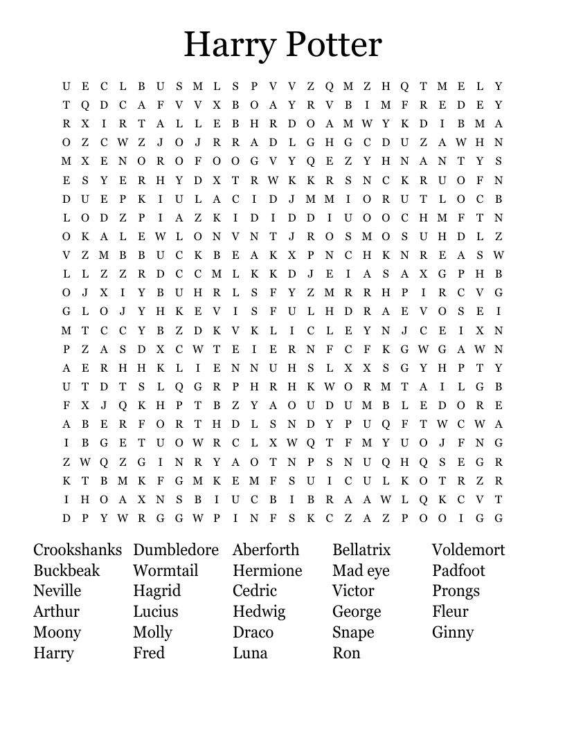 Harry Potter Word Search
