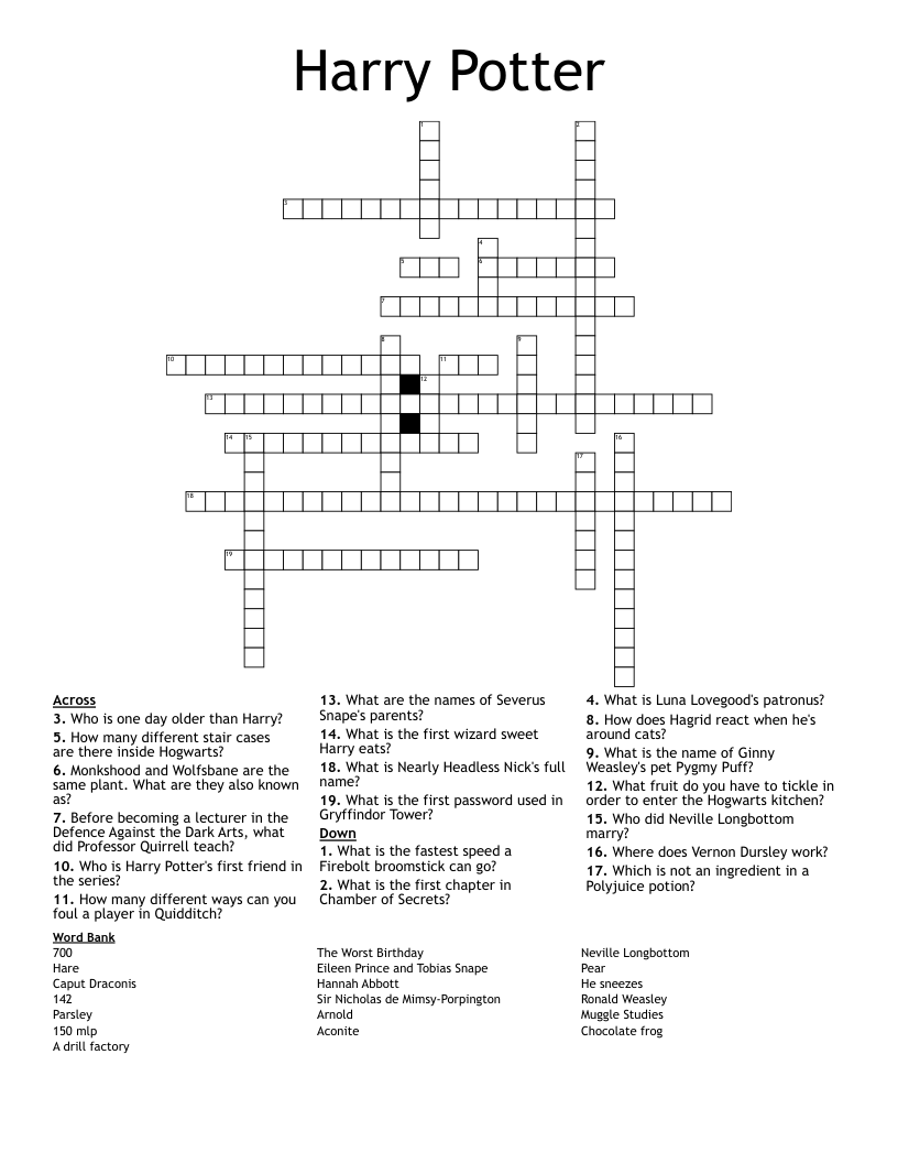 Harry Potter Crossword
