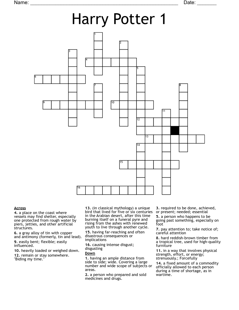 Harry Potter 1 Crossword