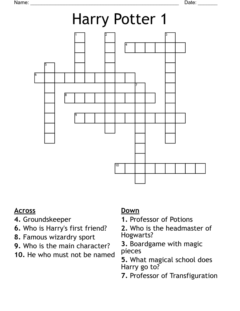 Harry Potter 1 Crossword