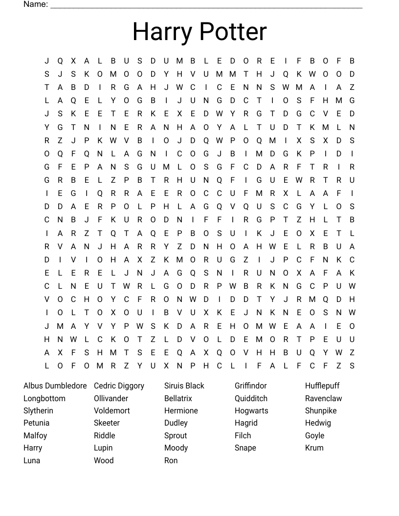 Harry Potter Word Search