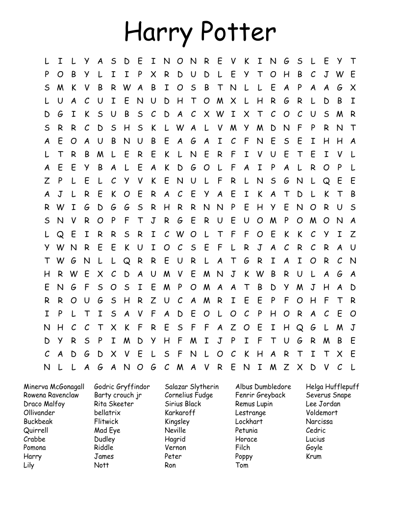 Harry Potter Word Search