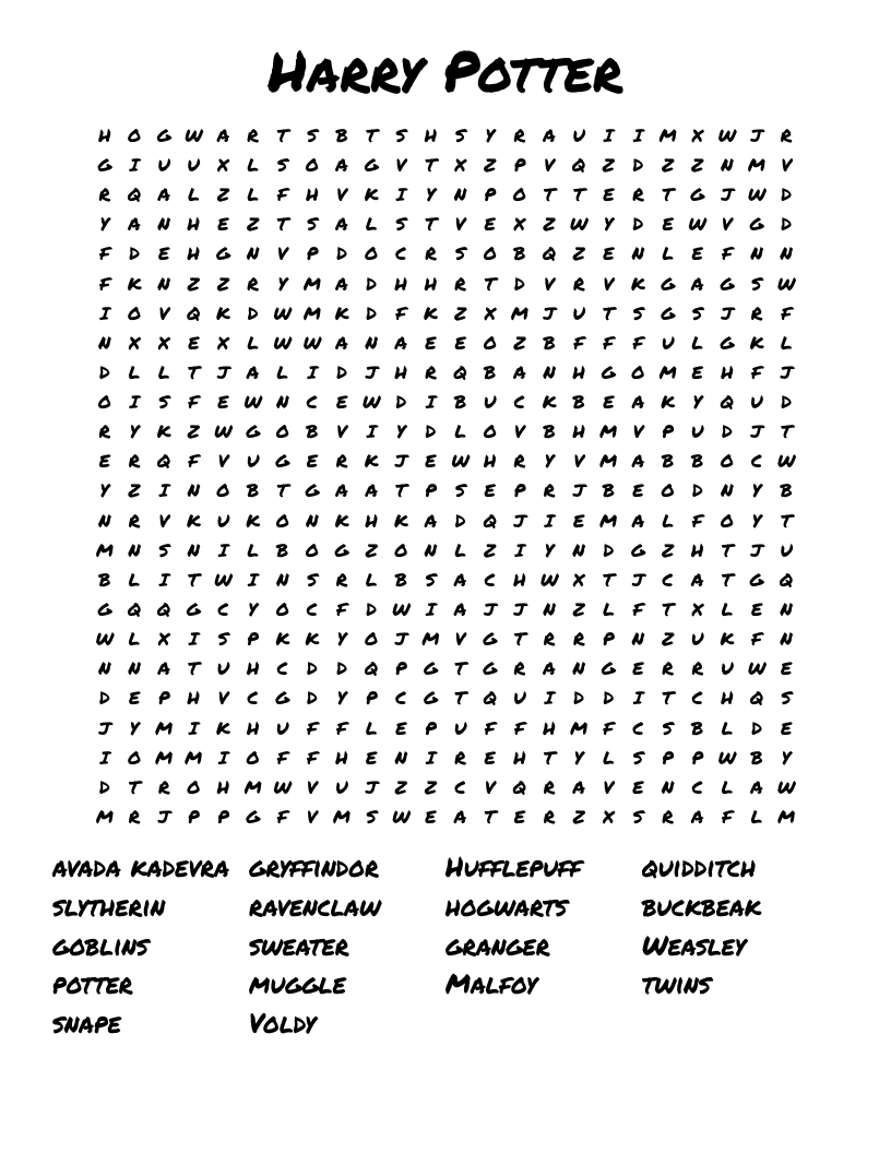 Harry Potter Word Search