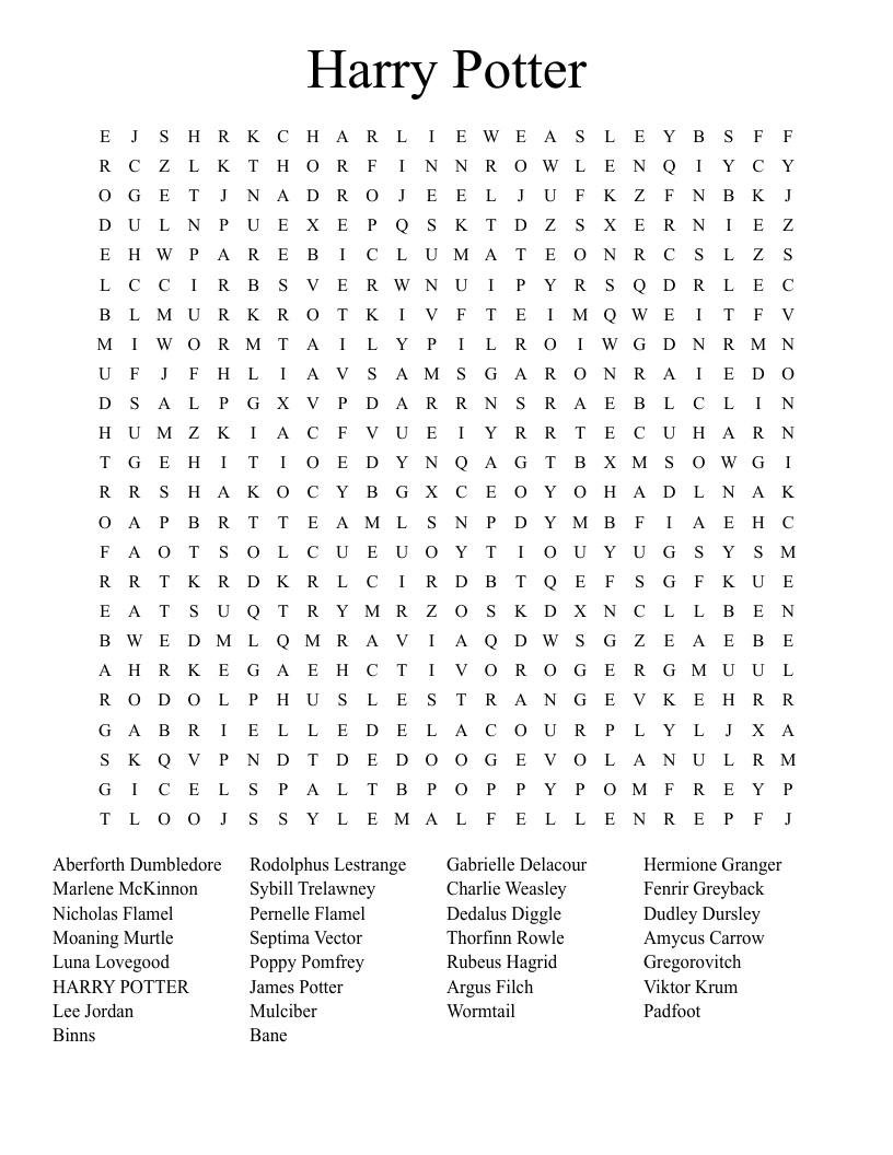 Harry Potter Word Search