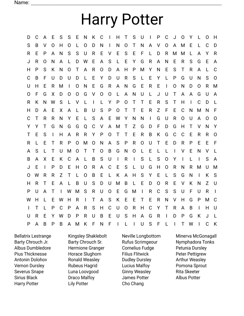 Harry Potter Word Search