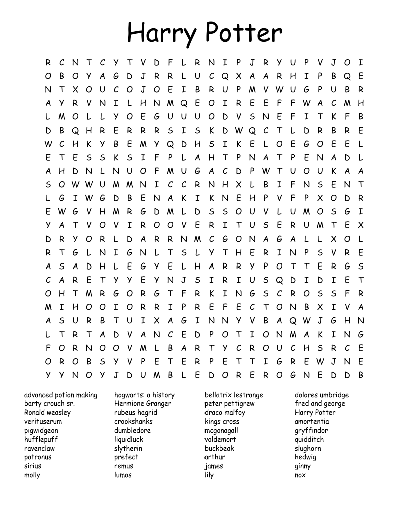Harry Potter Word Search