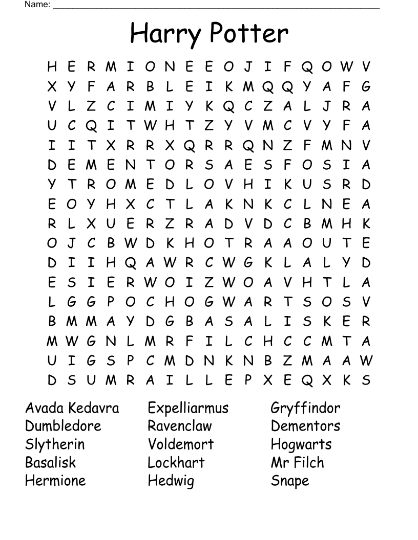 Harry Potter Word Search