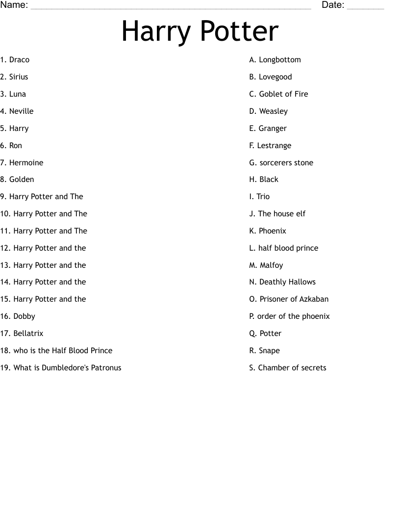 Harry Potter Worksheet