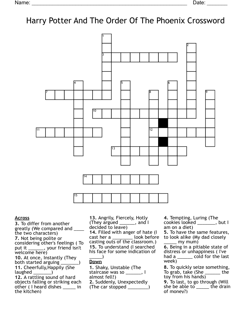 Harry Potter And The Order Of The Phoenix Crossword