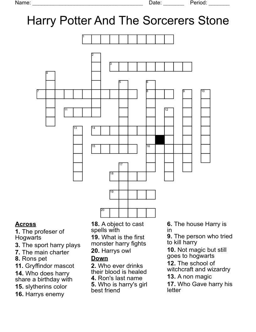Harry Potter And The Sorcerers Stone Crossword