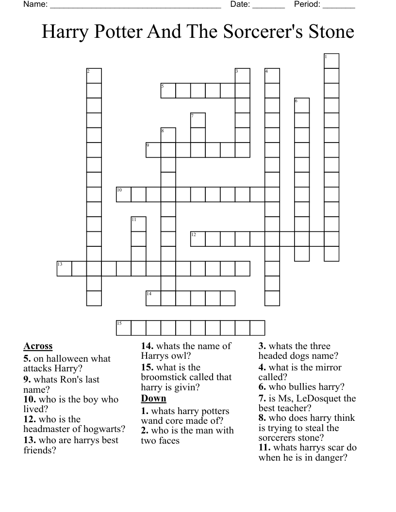 Harry Potter And The Sorcerer's Stone Crossword