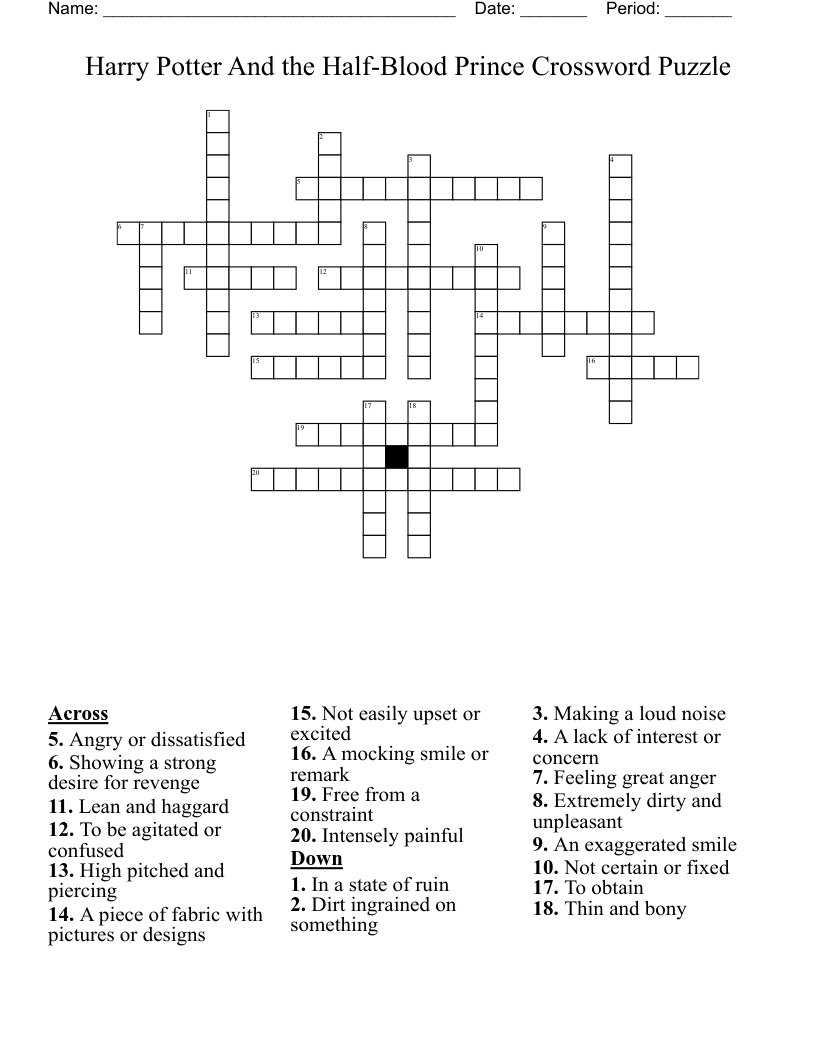 Harry Potter And the Half-Blood Prince Crossword Puzzle
