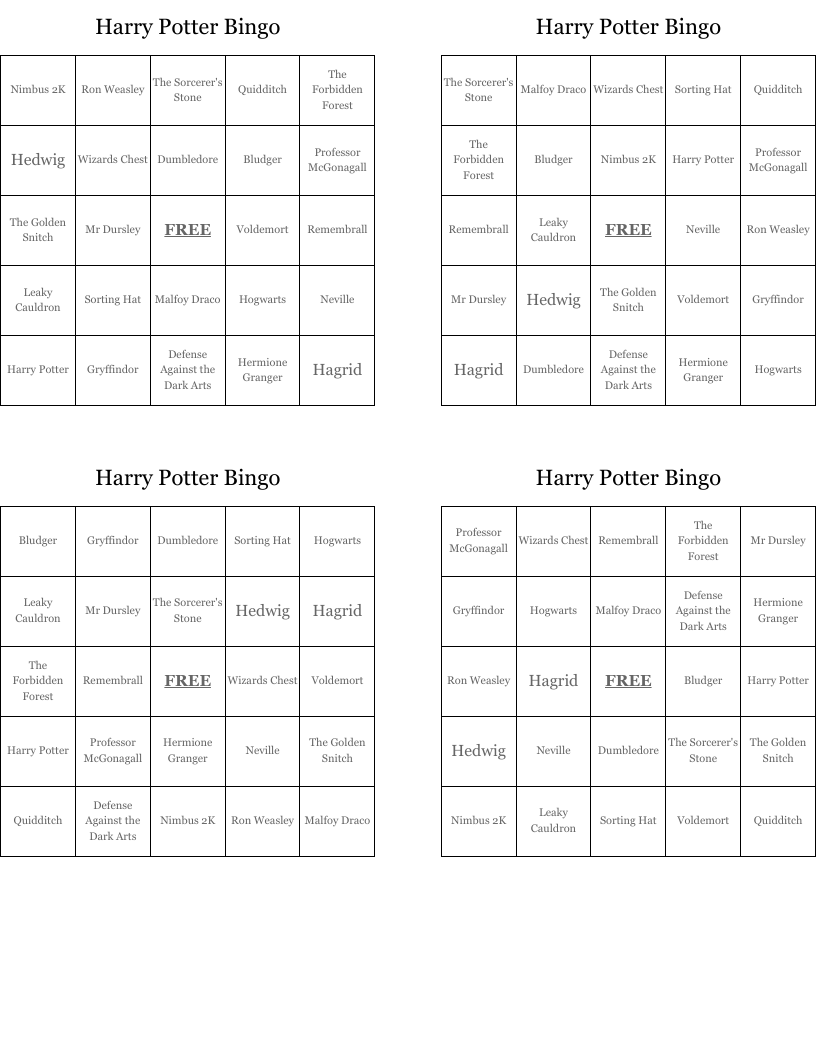 Harry Potter Bingo