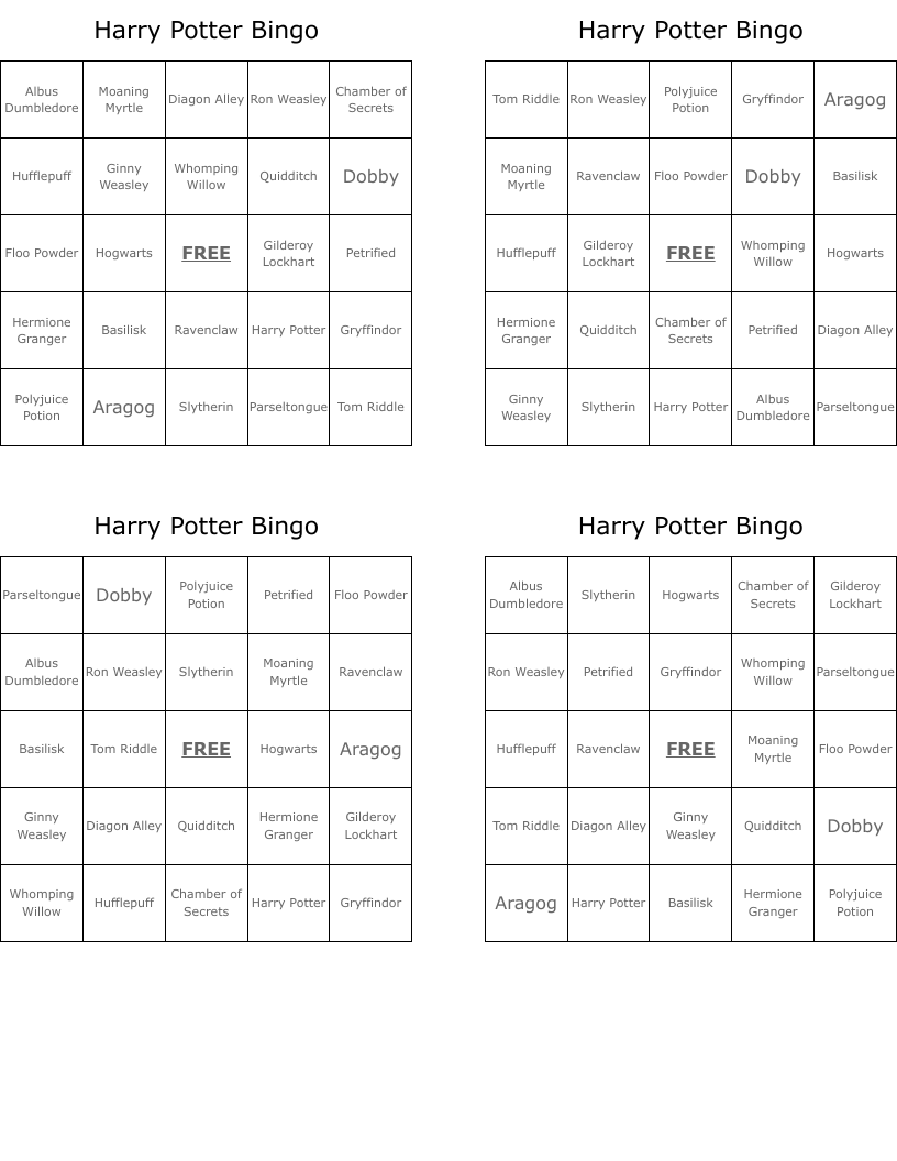 Harry Potter Bingo