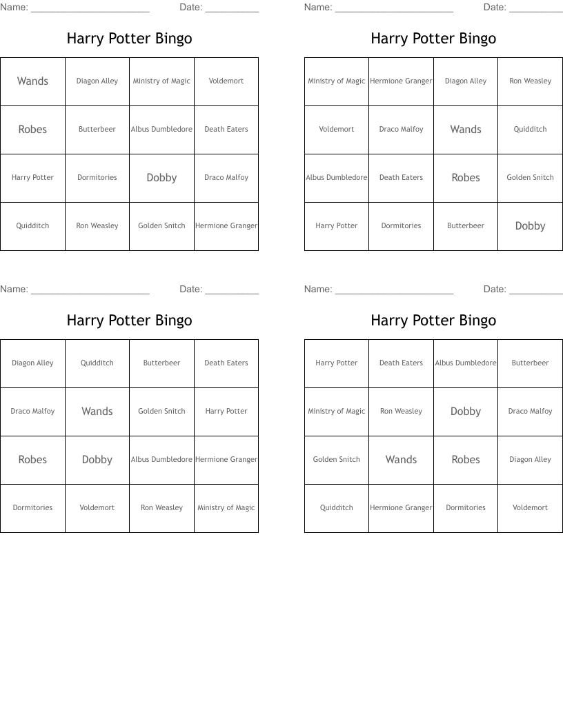 Harry Potter Bingo