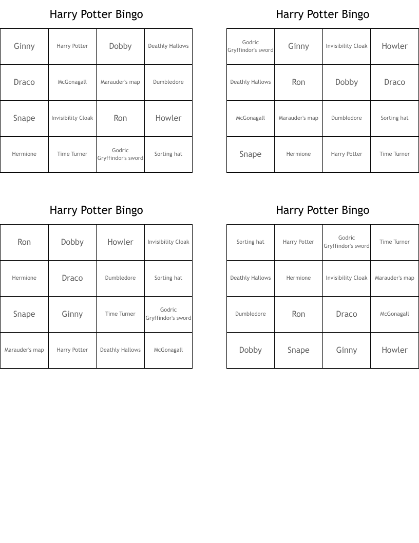 Harry Potter Bingo