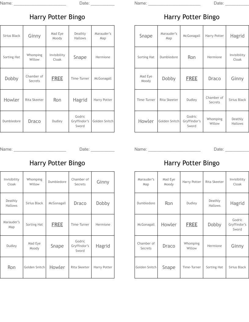 Harry Potter Bingo
