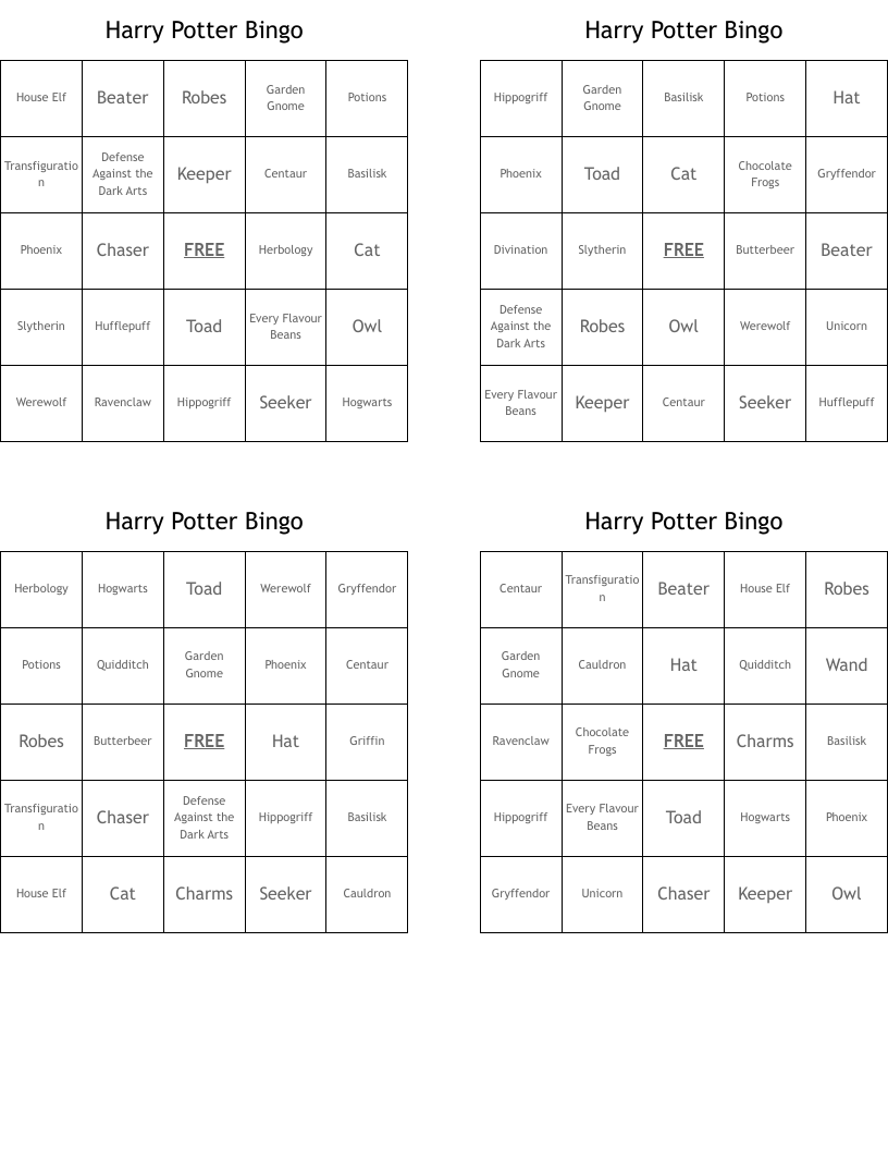 Harry Potter Bingo