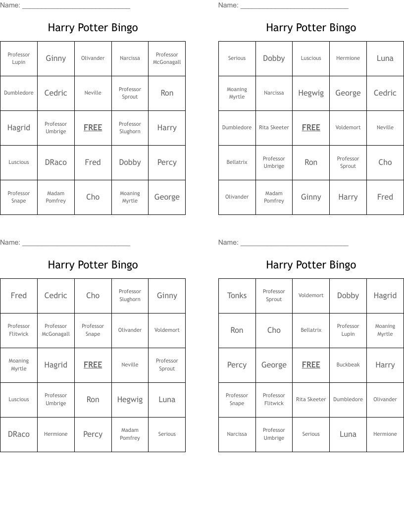 Harry Potter Bingo