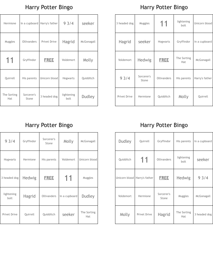 Harry Potter Bingo